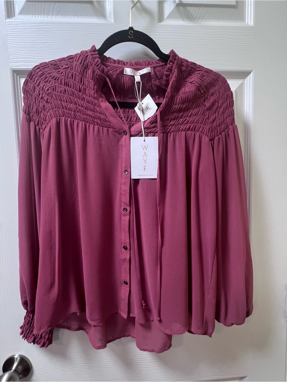 WAYF NWT Blush Pink Smocked Sheer Blouse Romantic Boho Cottagecore Fall Size XS